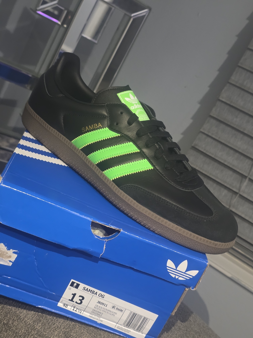 Adidas Samba OG Black with Neon Green Stripes